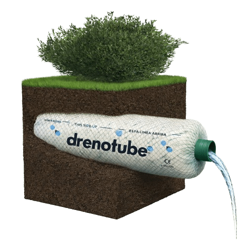 Instalación de tubo de drenaje Drenotube sin grava bajo tierra con geotextil y drenaje de agua subterránea