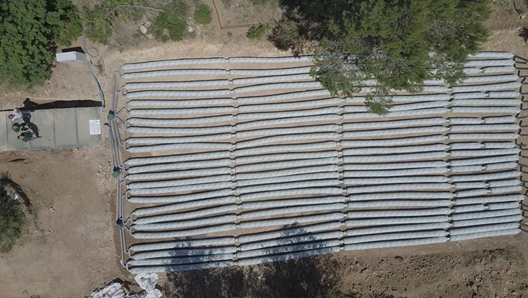 Tubos Drenotube usados en una micro estación como sistema de infiltracion de aguas residuales pre-tratadas